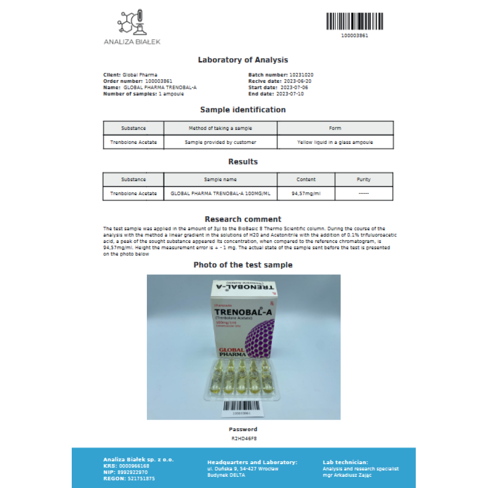 Trenbolone Acetate 100mg/ml Global Pharma - Bild 2